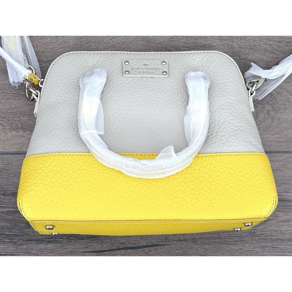 Kate Spade Grove Court Maise Pebbled Leather Satchel Crossbody Beige Yellow NWT